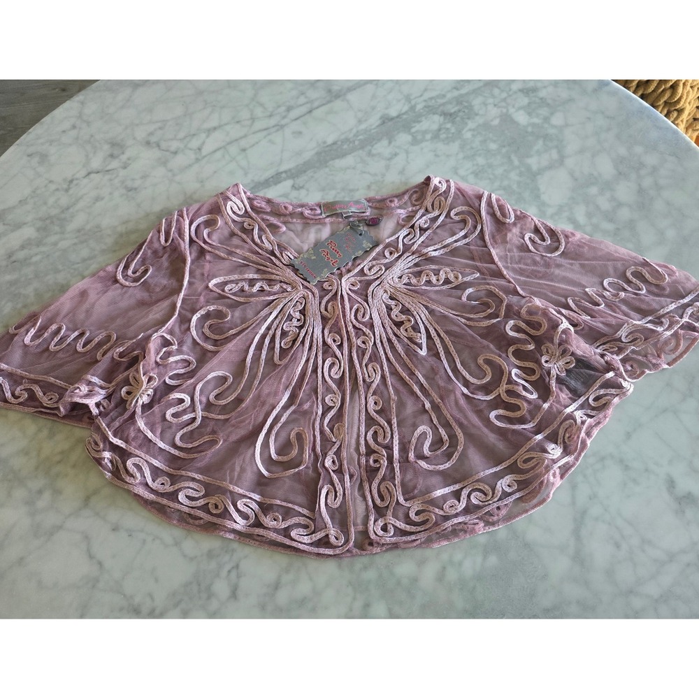 Pretty Angel Mauve Silk Blend Soutache Embroidered Sheer Mesh Capelet XL NEW